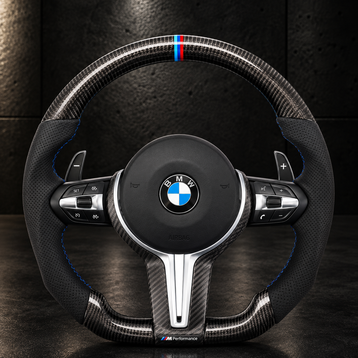 Volante BMW M Performance Carbono Costura Azul